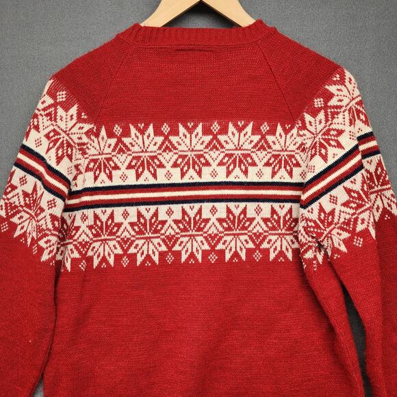 Vintage Sweater Womens Large Red Fair Isle Nordic Snowflakes Acrylic Made in USA - Picture 7 of 8